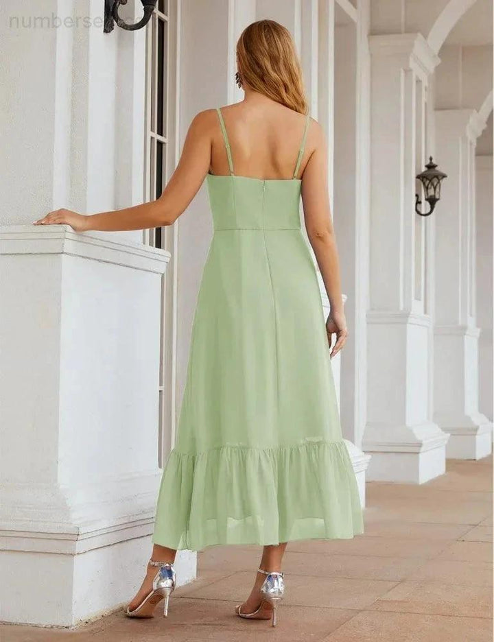 Numbersea Spaghetti Strap Chiffon Bridesmaid Dress Ankle Length Formal A Line Cocktail Party Homecoming Dress for Juniors SEA28028 by numbersea