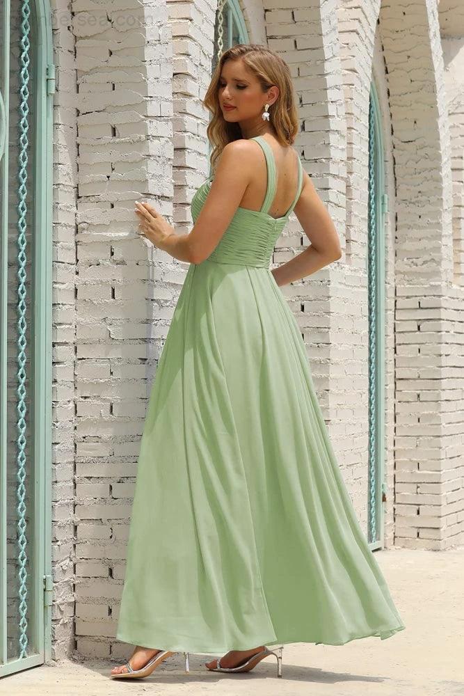 Numbersea Women Halter Chiffon Bridesmaid Dress A-line Long Formal Prom Gown SEA28015 by numbersea