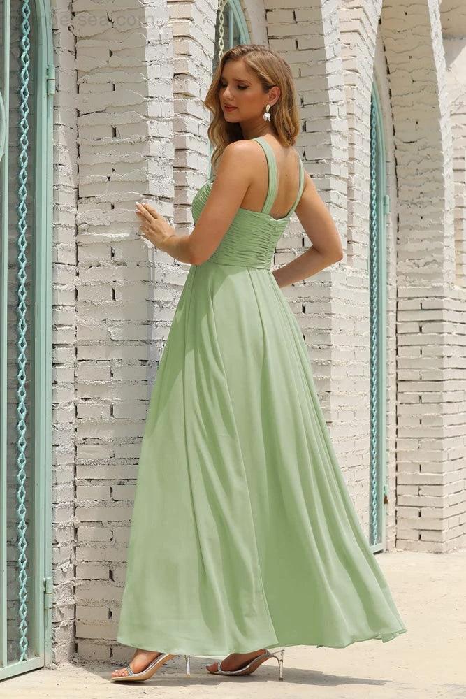 Numbersea Women Halter Chiffon Bridesmaid Dress A-line Long Formal Prom Gown SEA28015 by numbersea