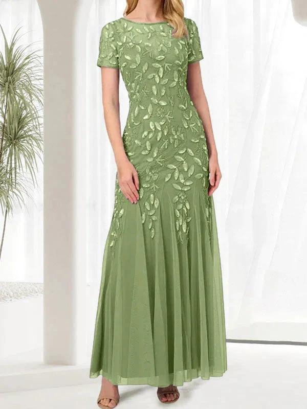 Blue Mermaid Round Neck Long Mother of the Bride Dress With Beadings by Dreamylily