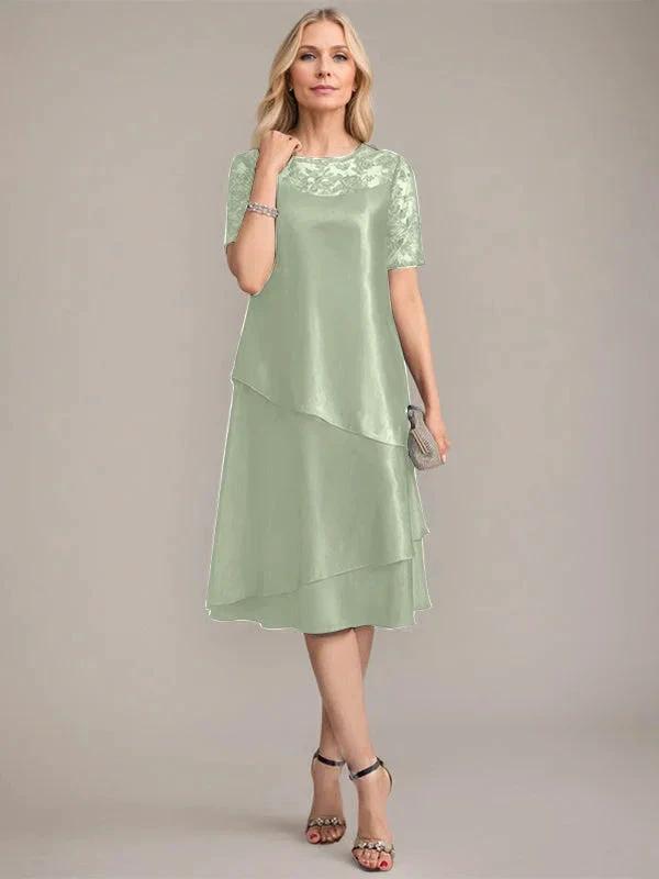 A-Line Scoop Knee-Length Mother of the Bride Dress With Applique &amp; Sequins by Dreamylily
