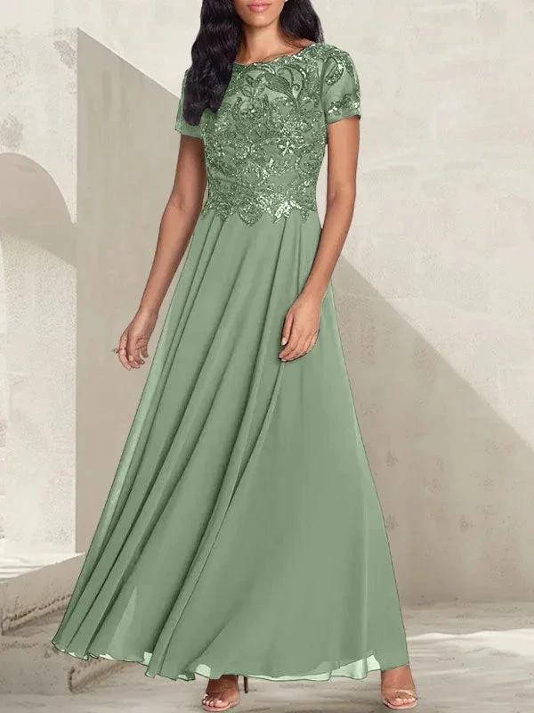 Charcoal Grey A-Line Scoop Long Mother of the Bride Dress With Beadings by Dreamylily