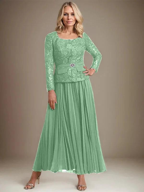 A-line Square Ankle-Length Chiffon Mother of the Bride Dress With Pleated by Dreamylily