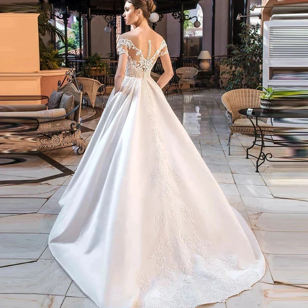 Satin A-Line Decal Wedding Dresses Women&