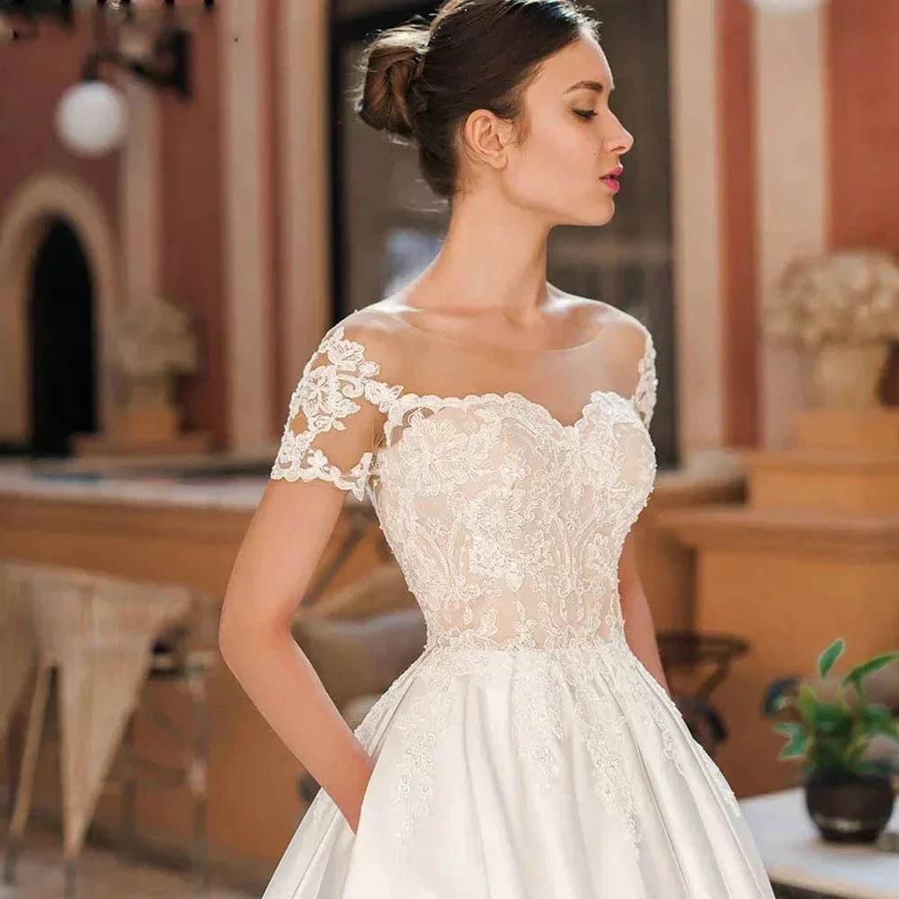 Satin A-Line Decal Wedding Dresses Women&
