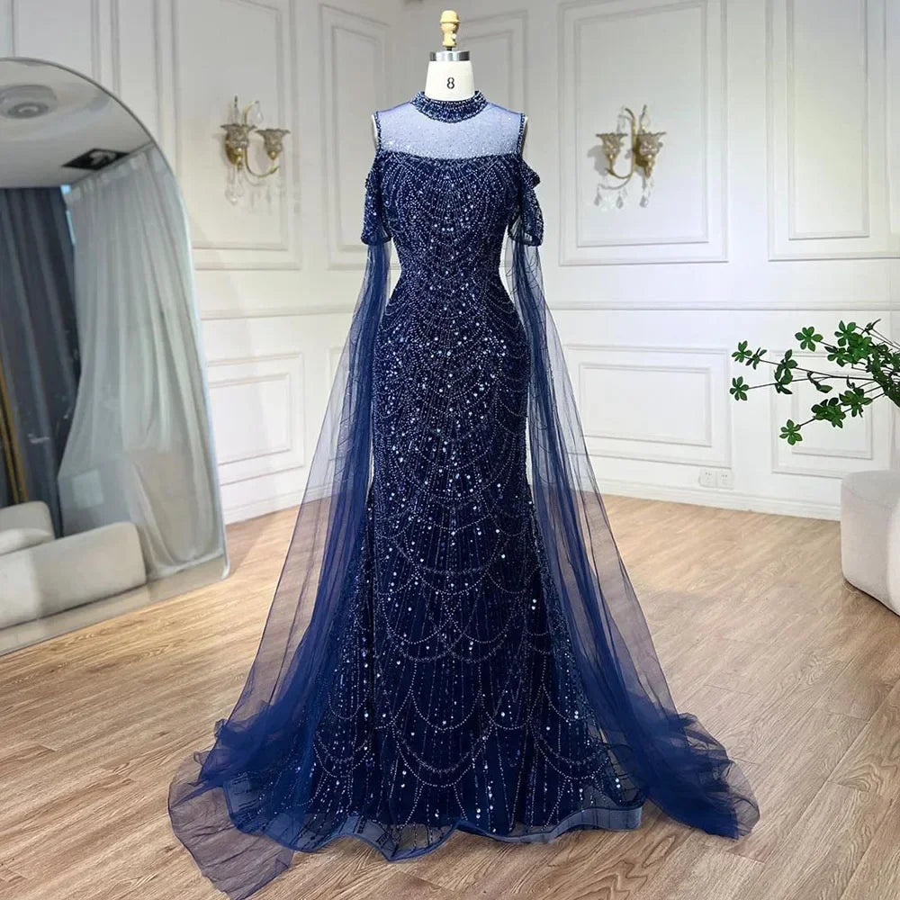 Serene Hill Dubai Purple Mermaid Cape Sleeves Beaded Long Evening Dress 2025 For Formal Occasion DLA71992 Customized