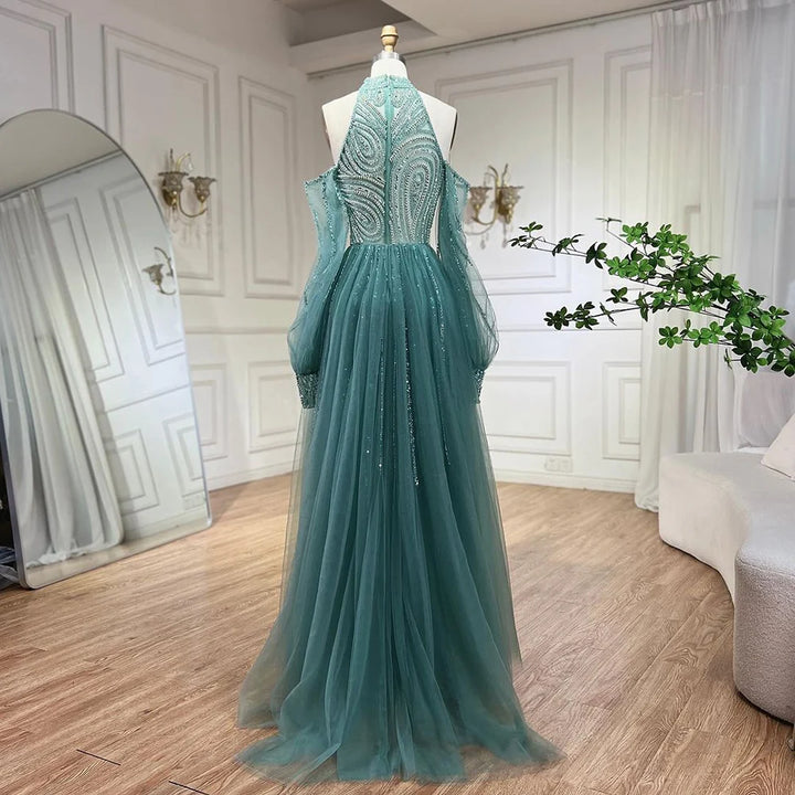Serene Hill Customized 2026 Turquoise Mermaid Overskirt Beaded Evening Dresses Elegant Party Gowns For Women Wedding DLA72298