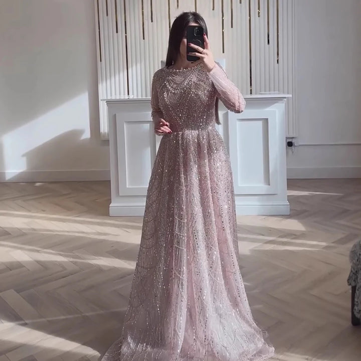Serene Hill Wine Red Long Sleeves Muslim A-line Evening Dress Pearls Beaded Party Gowns for Women Plus Size Customized DLA72738B