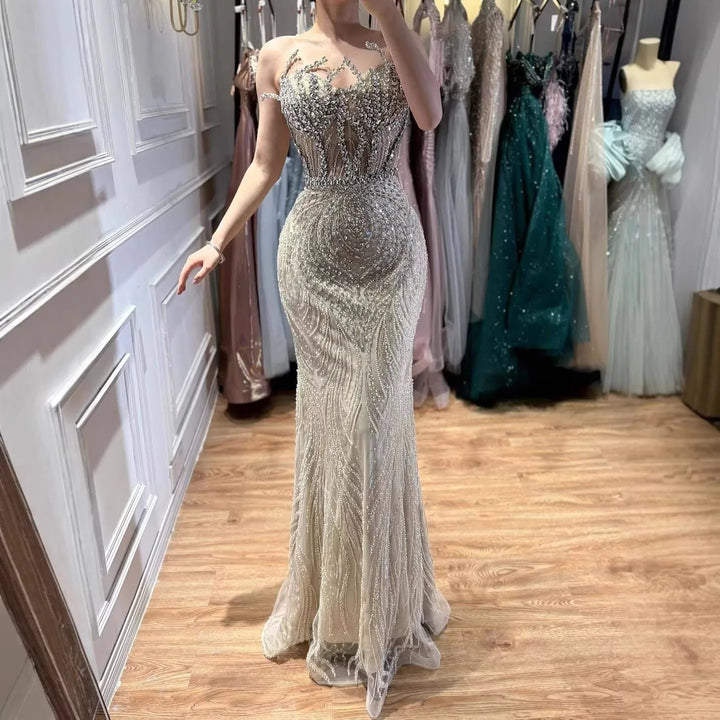 Serene Hill 2026 Nude Corset Mermaid Crystal Beaded Evening Dress 2026 Wedding Party Formal Gowns for Women DLA73661 Customized