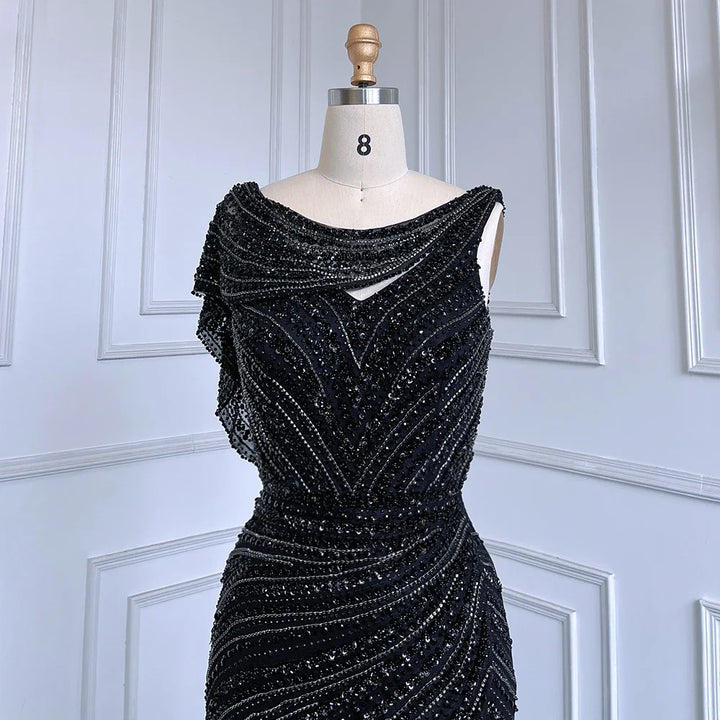Serene Hill Customized Silver Nude Beaded Mermaid Evening Dresses 2025 Elegant Party Gowns For Women Wedding DLA70752
