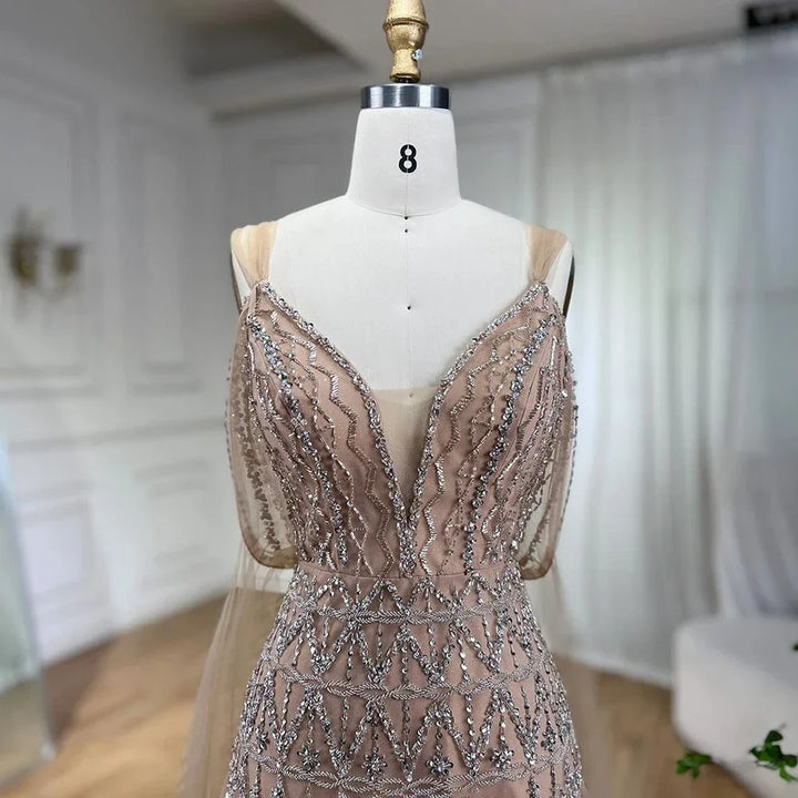 Serene Hill Customized 2025 Nude A-Line Midi Ankle Lengt Prom Dresses Glitter Beaded Evening Party Gowns for Women DLA71911