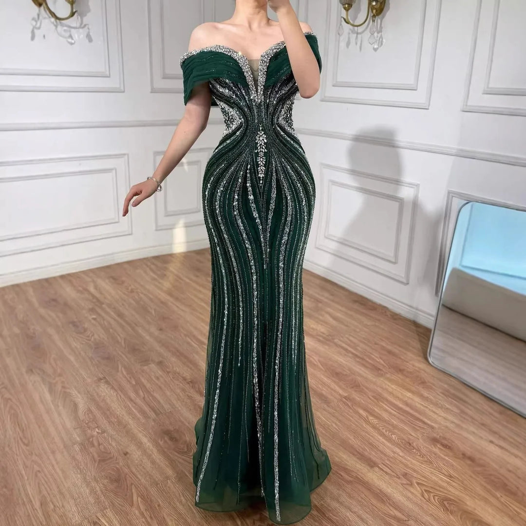 Serene Hill Customized Gold Mermaid Evening Dress 2026 Luxury Beaded Party Gowns for Women DLA73142A