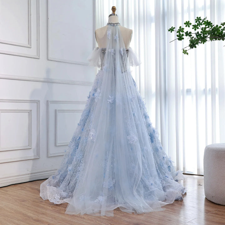 Serene Hill Blue A-Line Evening Dress Beaded 3D Floral Appliques Off Shoulder for Women Wedding Party 2026 Customized DLA73580