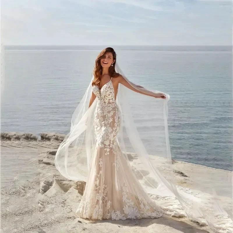 MACDUGAL Wedding Dress 2023 Luxury Sexy Lace Self-Cultivation Detachable Train Elegant Long Sleeves Button Vestido De Novia by payinti