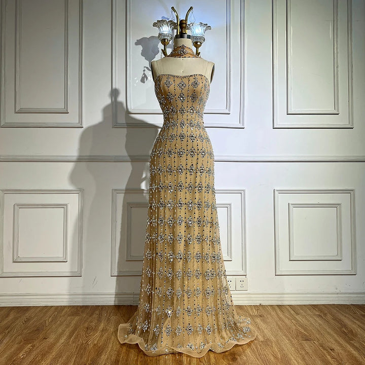 Serene Hill Customized 2026 Nude Luxury Beaded Mermaid Evening Dresses Glala Party Gowns for Women DLA72871