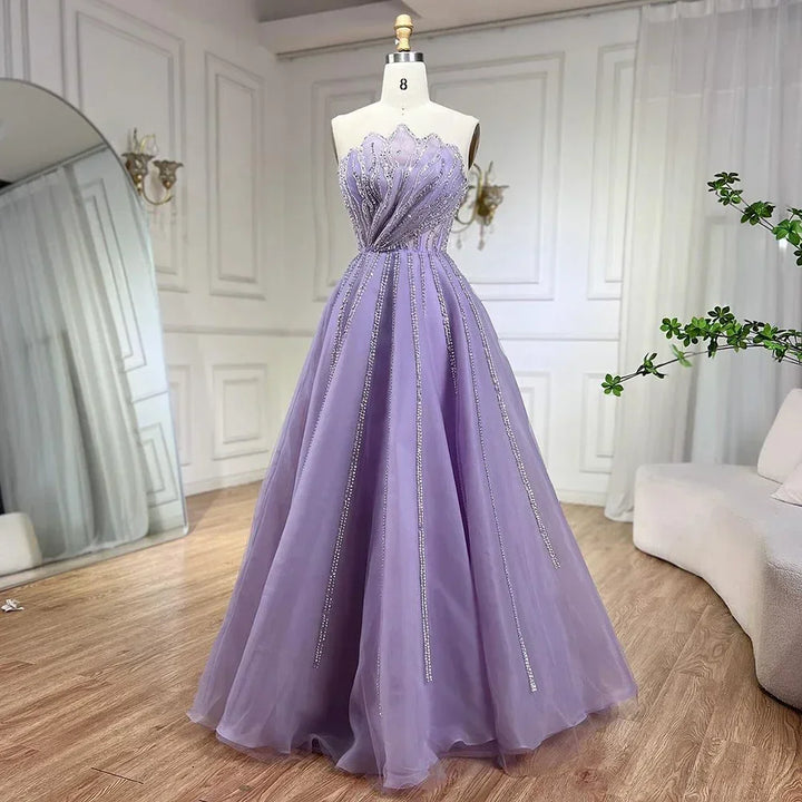 Serene Hill Lilac Strapless A-line Beaded Evening Prom Dresses 2025 Graduation Party Gowns For Women DLA71643 Customized