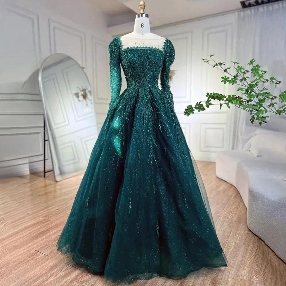 Serene Hill Muslim Pink A Line Beaded Luxury Dubai Long Evening Dresses Gowns For Woman Wedding Party by SERENE HILL