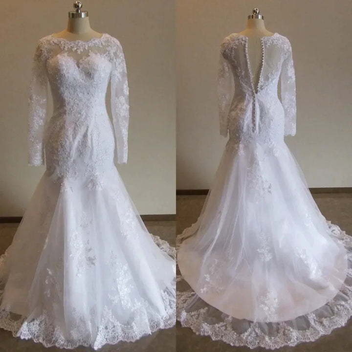 Sexy Illusion Mermaid Wedding Dresses Lace Appliques Robe De Mariée Wedding Bride Gowns Court Train Backless Vestido De Noiva by payinti
