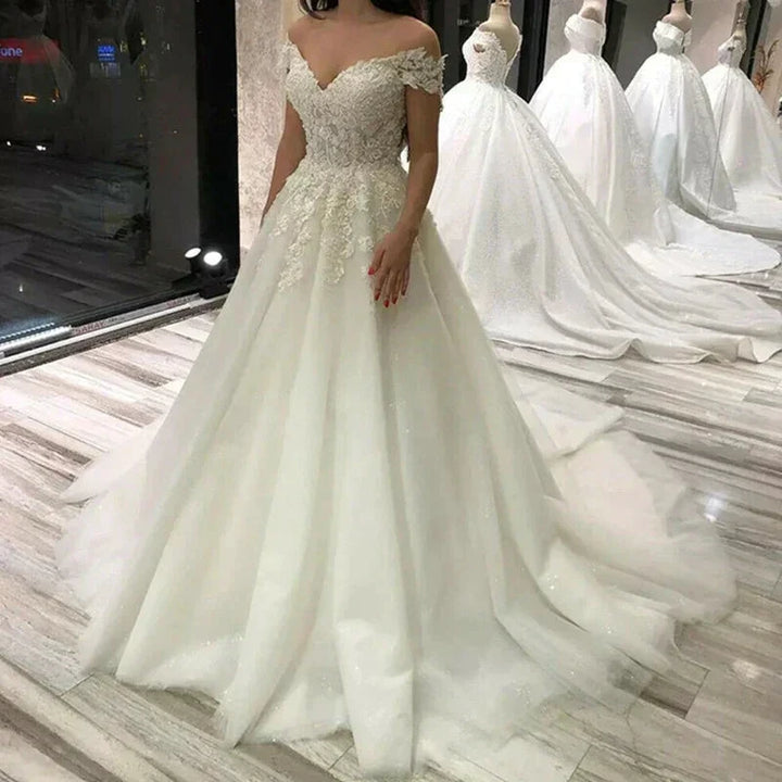 Sexy Off Shoulder Lace Wedding Dress Vintage Women&