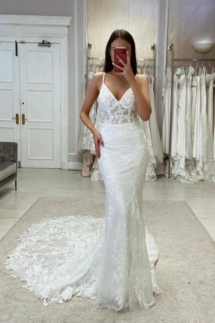 Sexy Off Shoulder Mermaid Mopping Wedding Dresses V Neck Bride Gowns Sleeveless Bridal Robes Appliques Backless Lace Charming by payinti