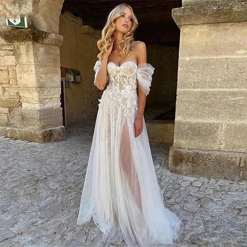 Sexy Off Shoulder Wedding Dresses Bohemian Tulle Elegant Women&