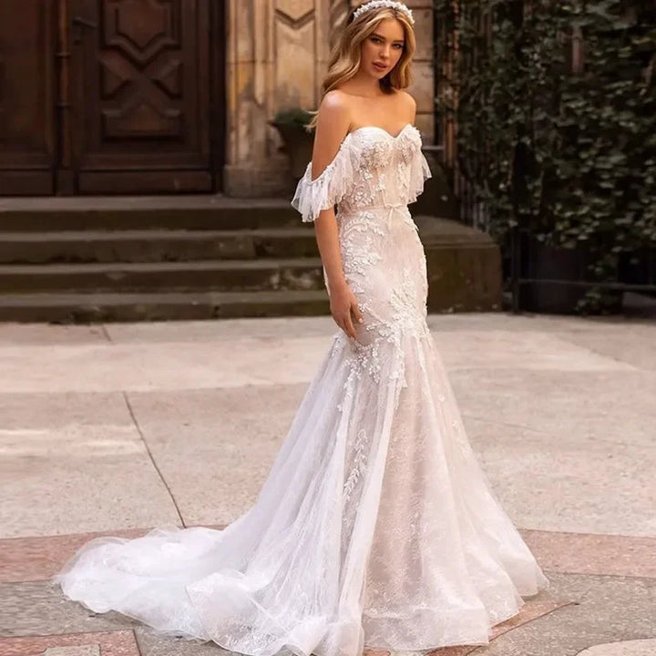 Sexy Off The Shoulder Mermaid Vestidos De Novia Appliques Vestido De Noiva Sweetheart Wedding Dresses Lace Robe De Mariée by payinti