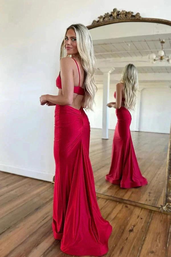 Sexy Spaghetti Straps Red Sheath Prom Formal Dress PSK490 by pgmdress