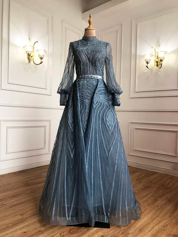 Serene Hill Customized Wine Red Long Sleeves Overskirt Evening Dresses 2024 Muslim Party Gowns For Women Plus Size DLA71248