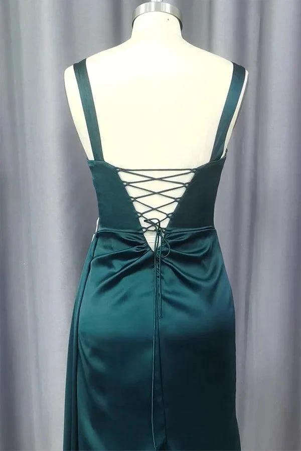 Sheath Sweetheart Sleeveless Sweep Train Satin Prom Dress With Pleated PSK403 by pgmdress