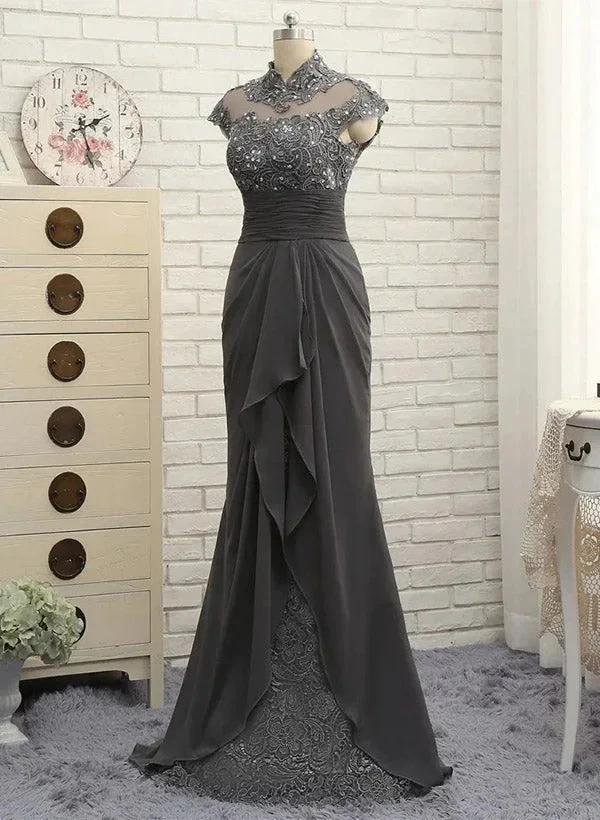 Sheath/Column High Neck Floor-Length Mother of the Bride Dresses by Dreamylily