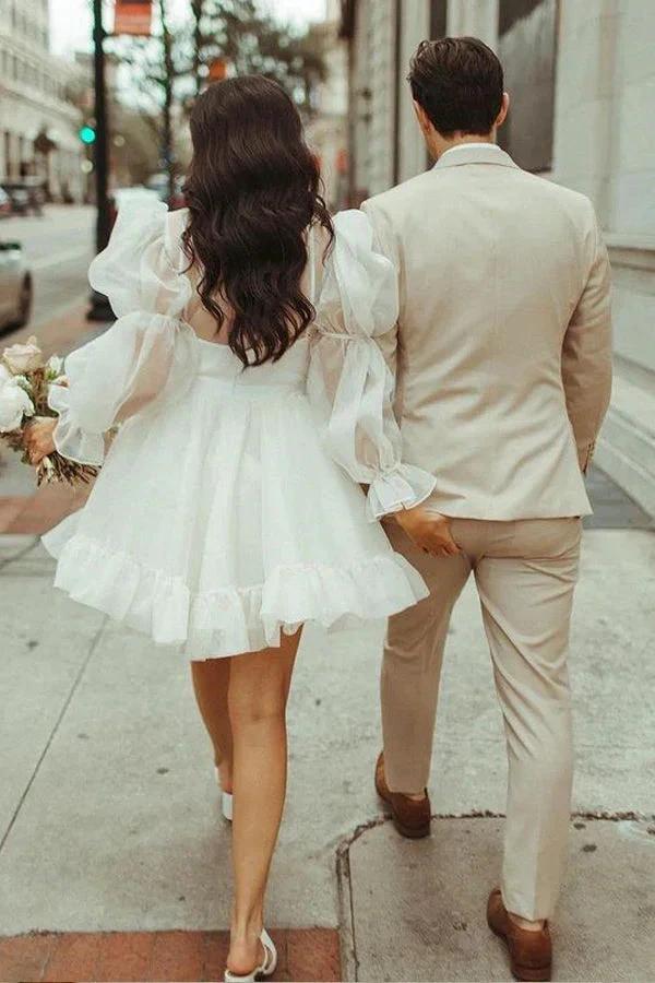 Short Wedding Dresses Long Sleeves Vintage Wedding Dress WD751 by pgmdress
