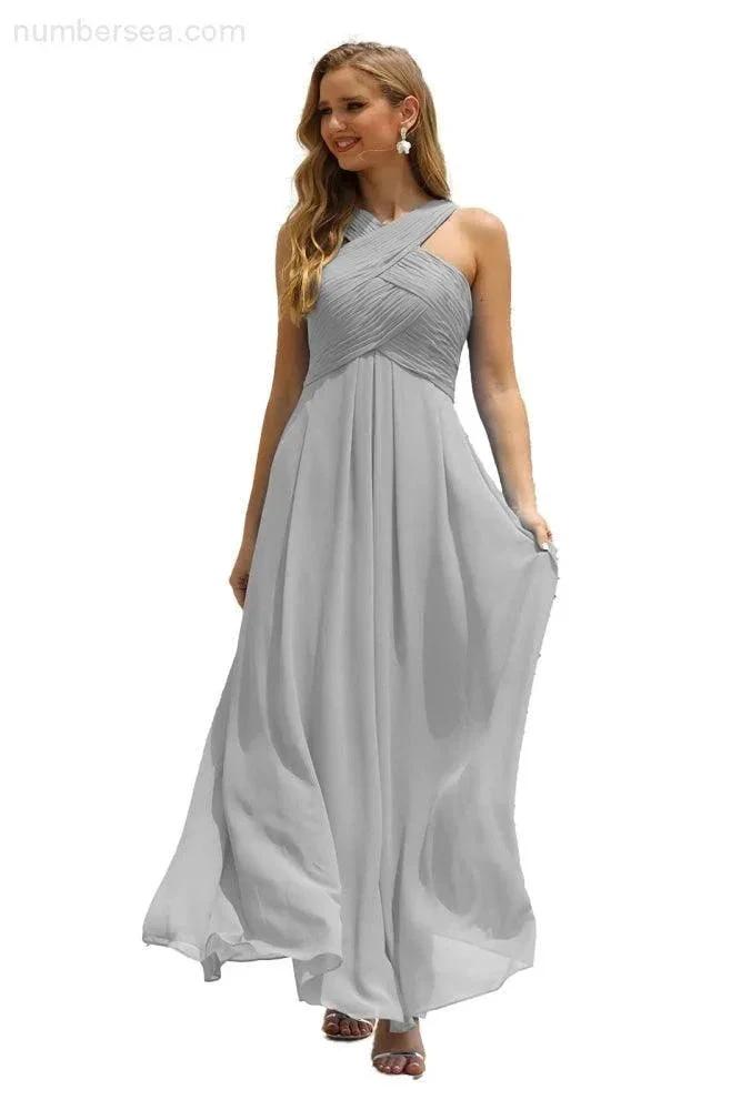 Numbersea Women Halter Chiffon Bridesmaid Dress A-line Long Formal Prom Gown SEA28015 by numbersea
