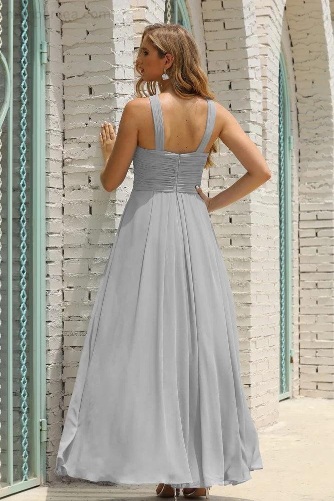 Numbersea Women Halter Chiffon Bridesmaid Dress A-line Long Formal Prom Gown SEA28015 by numbersea