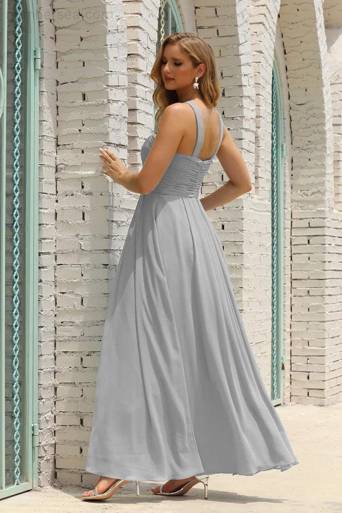 Numbersea Women Halter Chiffon Bridesmaid Dress A-line Long Formal Prom Gown SEA28015 by numbersea