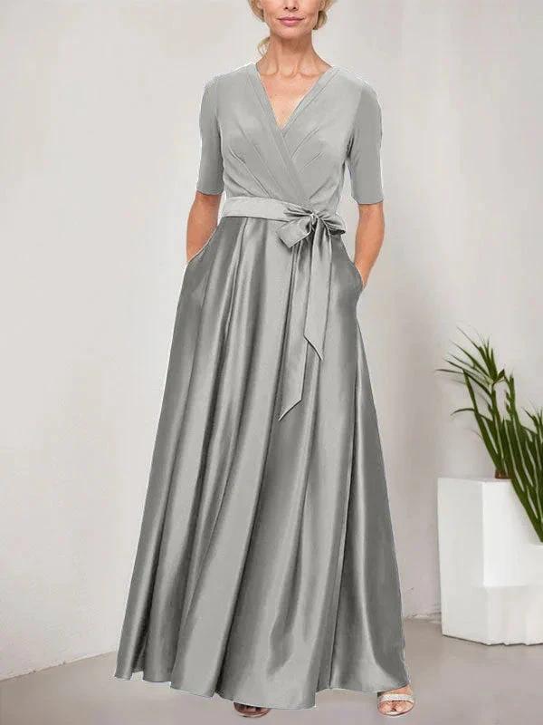 Surplice Neckline Ballgown with Full Satin Skirt &amp; Jersey Bodice by Dreamylily