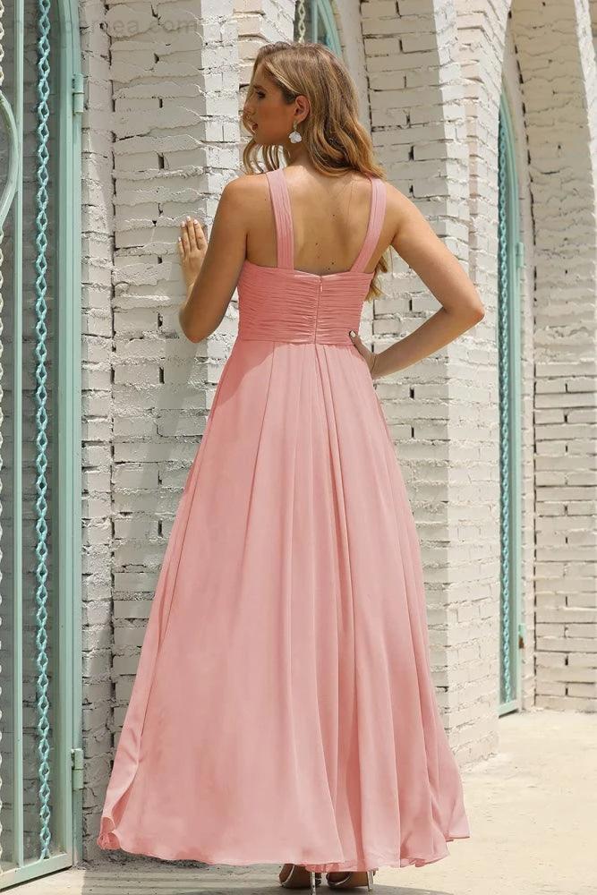 Numbersea Women Halter Chiffon Bridesmaid Dress A-line Long Formal Prom Gown SEA28015 by numbersea