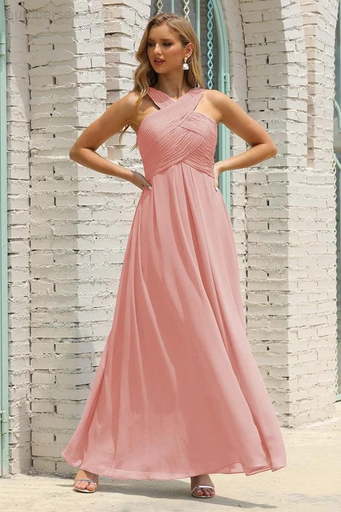 Numbersea Women Halter Chiffon Bridesmaid Dress A-line Long Formal Prom Gown SEA28015 by numbersea