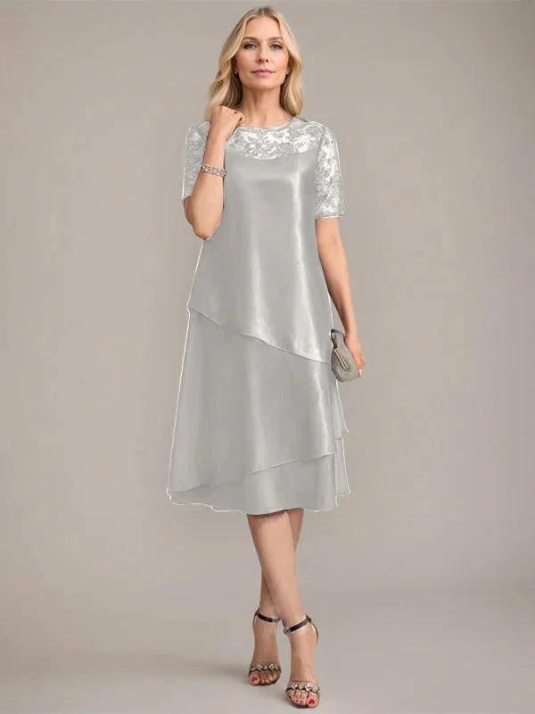 A-Line Scoop Knee-Length Mother of the Bride Dress With Applique &amp; Sequins by Dreamylily
