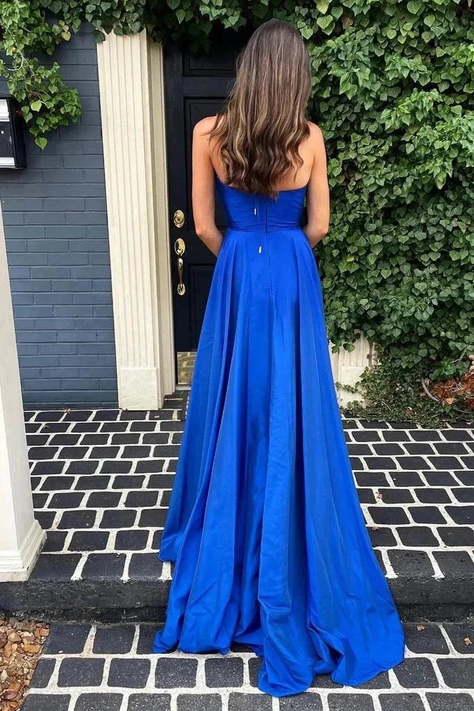 Simple A Line Deep V Neck Royal Blue Long Prom Dress with Split PSK466 by pgmdress