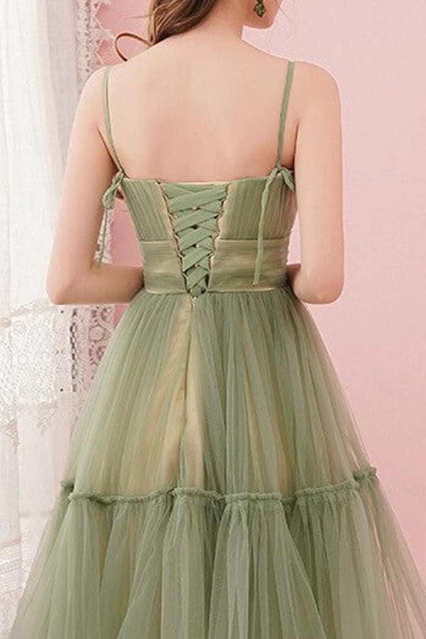 Simple Sage Green Tulle Round Neck Homecoming Graduation Dresses PD434 by pgmdress