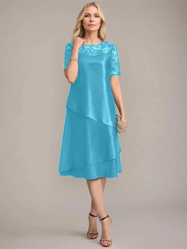 A-Line Scoop Knee-Length Mother of the Bride Dress With Applique &amp; Sequins by Dreamylily
