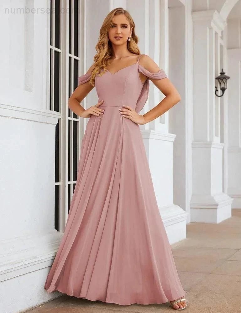 Numbersea Cold Shoulder Chiffon Bridesmaid Dresses Long Maxi Formal Prom Gowns for Women Party SEA28059 by numbersea
