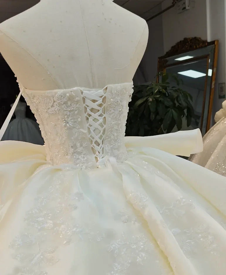 Ivory Lace Strapless Ballgown Choker Collar &amp; Bow Skirt by ZAPDRESS