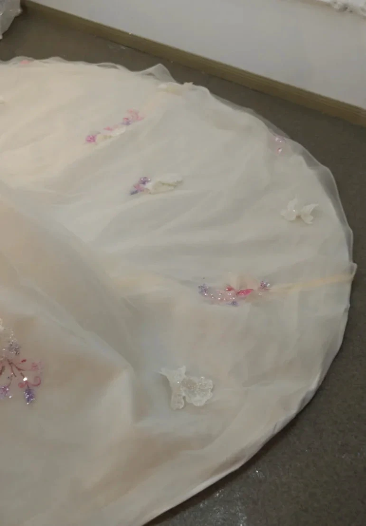 Blush Floral Strapless Ballgown Embroidered Skirt &amp; Tulle Cape by ZAPDRESS