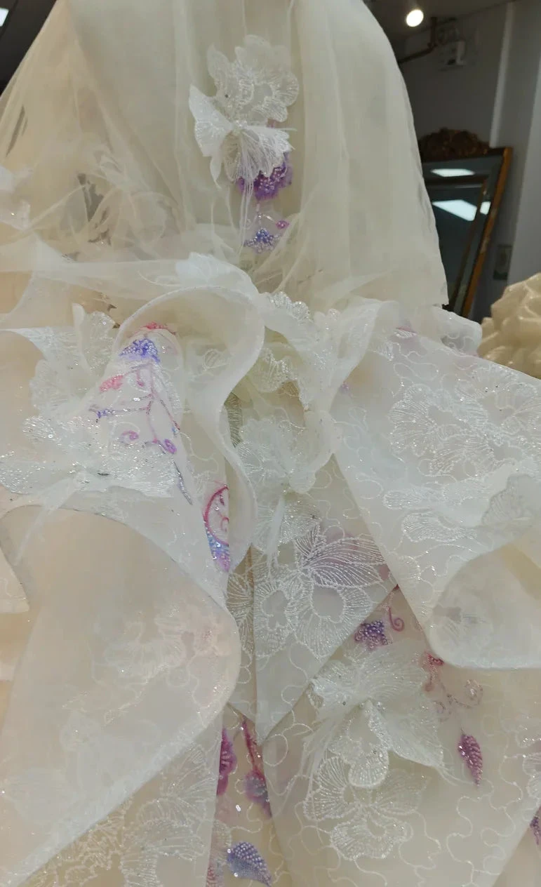 Blush Floral Strapless Ballgown Embroidered Skirt &amp; Tulle Cape by ZAPDRESS