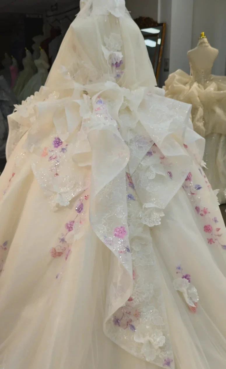 Blush Floral Strapless Ballgown Embroidered Skirt &amp; Tulle Cape by ZAPDRESS