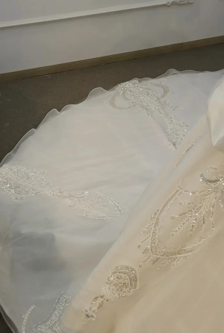 Ivory Rose Off-Shoulder Ballgown Beaded Bust &amp; 3D Flower Skirt by ZAPDRESS