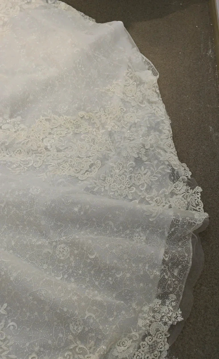 Opulent Strapless Ball Gown Wedding Dress with Pearl Beaded Lace, Sequin Tulle &amp; Corset Lace-Up Back Ye-2030 by ZAPDRESS