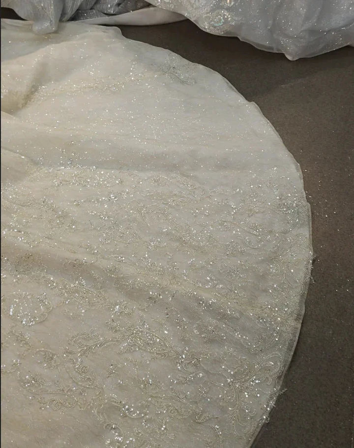 Lavish Halter-Neck Ball Gown Wedding Dress with Pearl Crystal Embroidery &amp; Ruffled Tulle Skirt Ye-2034 by ZAPDRESS