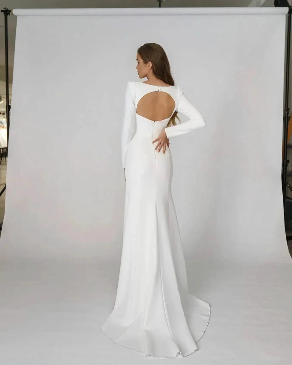 Elegant Satin Mermaid Wedding Dress Square Neck Long Sleeves Backless Party Bridal Dress Bride Dress Vestido De Noiva by payinti